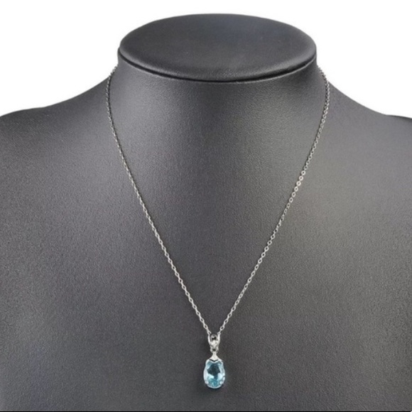 Natural Aquamarine Silver Chain Pendant Necklace - Picture 2 of 4